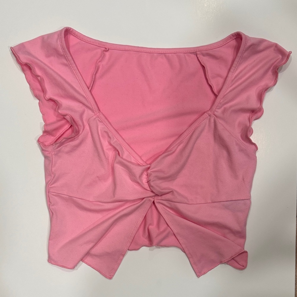 SHEIN Pink Twist Front Crop Top